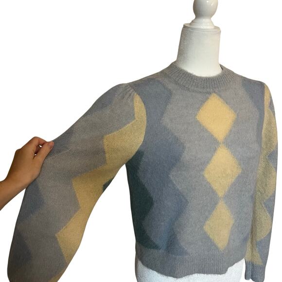 J. Crew Diamon Checked Crewneck Sweater Blue Yellow - Picture 8 of 9